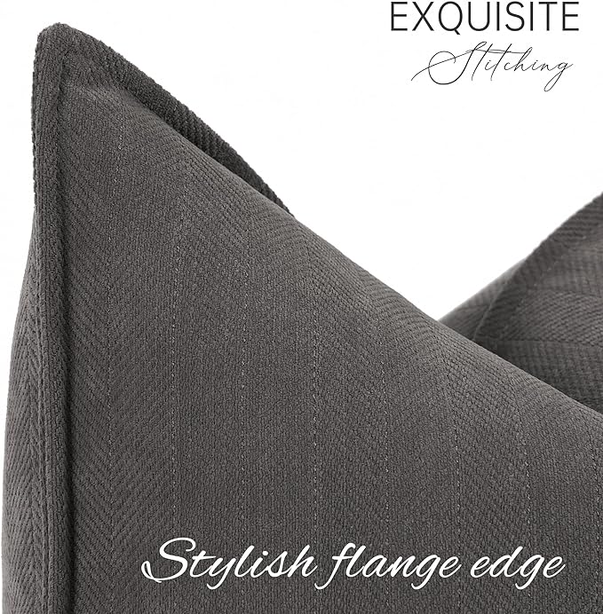 ZWJD Rustic Gray Pillow Covers 26x26 Set of 2 Chenille Throw Pillow Covers with Elegant Design Soft and Luxurious Decorative Throw Pillows for Couch, Bed, and Home Decor