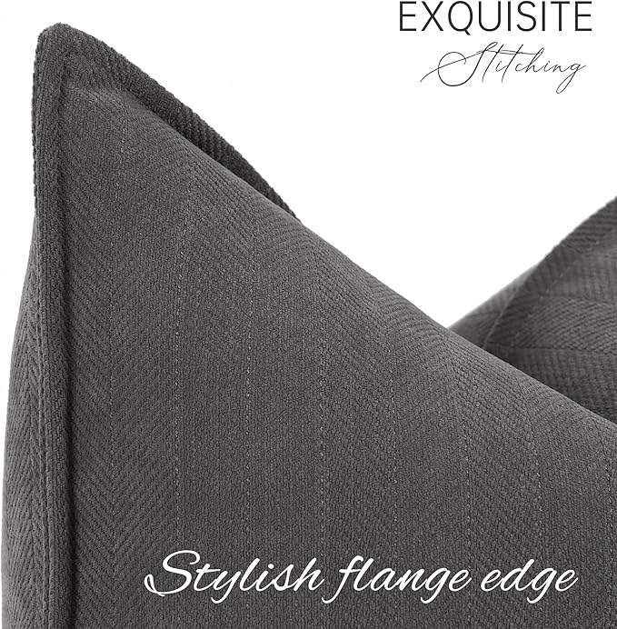 ZWJD Rustic Gray Pillow Covers 24x24 Set of 2 Chenille Throw Pillow Covers with Elegant Design Soft and Luxurious Decorative Throw Pillows for Couch, Bed, and Home Decor