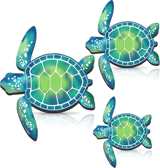 Bucherry 3 Sizes Wooden Sea Turtle Wall Decor Turtle Wall Art Beach Theme Art Decorations Vintage Coastal Ornaments for Pool Home Lake House Bathroom Garden Indoor Outdoor(Blue Green)