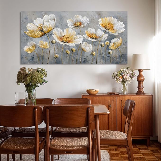 Ggaafet Bright Yellow Flowers Wall Art for Living Room Canvas Oil Painting Prints Beautiful Floral Blooming Art Deco Pretty Artwork Office Bedroom Family Dining Room Decor Large