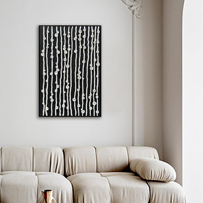 NANKAI Art Hand-Painted White Texture Art Modern Minimalist Decorative Oil Paintings are Suitable for Home Corridor Wall Decoration 36x24 Inches (with Solid Wood Exterior Frame)