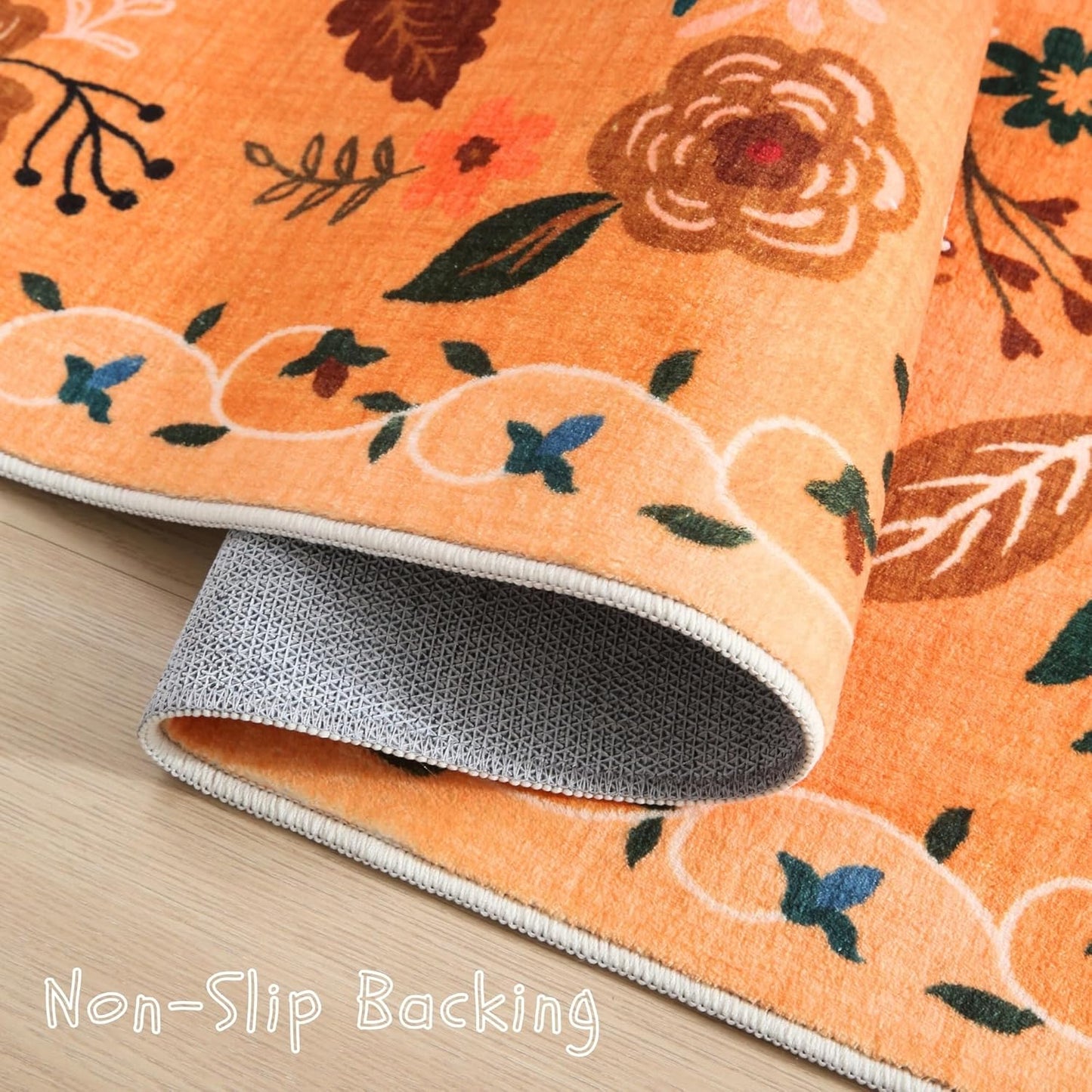 Runner Rug for Kitchen Rug Non Slip 2'x 6' Washable Rugs with Rubber Backing Soft Floral Carpet Runner for Hallways, Kitchen, Laundry, Bedroom, Bathroom(Yellow)