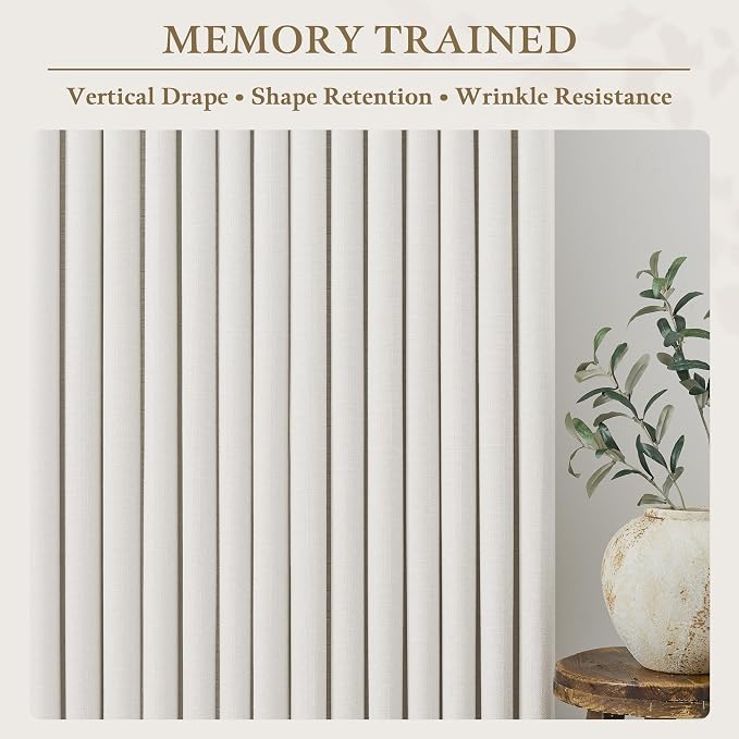 Ivory Linen Curtains 108 Inches Long 2 Panels Set Pinch Pleated Linen Drapes for Living Room Bedroom Neutral Boho Farmhouse Modern Back Tab Pinch Pleat Light Filtering Sheer Curtains 40x108 Length