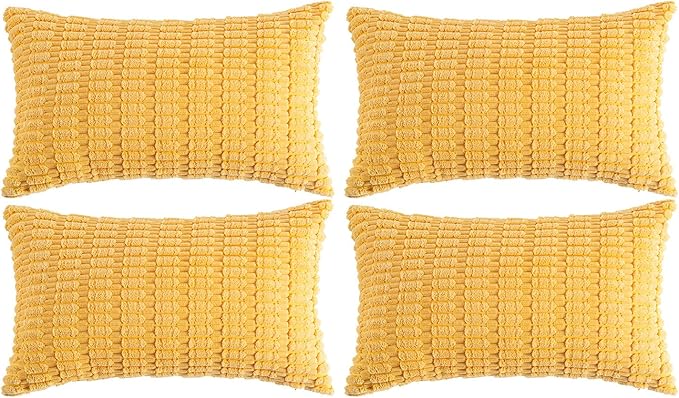 Fancy Homi 4 Packs Decorative Throw Pillow Covers for Living Room Couch Bed, Modern Farmhouse Boho Home Décor Accent Cushion Case, 20" x 12" (Pack of 4), Yellow