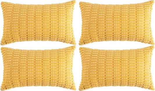 Fancy Homi 4 Packs Decorative Throw Pillow Covers for Living Room Couch Bed, Modern Farmhouse Boho Home Décor Accent Cushion Case, 20" x 12" (Pack of 4), Yellow