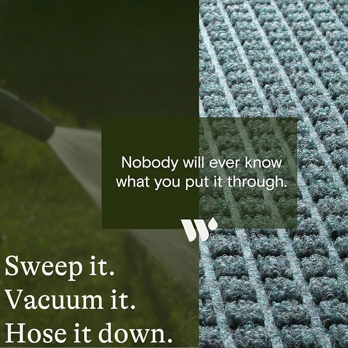 WaterHog Squares Front Door Mat Indoor Outdoor Entrance, Absorbent All-Weather Doormat with Non-Slip Rubber Backing, Dirt & Moisture Trapper, Low Profile, Easy Clean, Made in USA, 45.5"x70" Bluestone