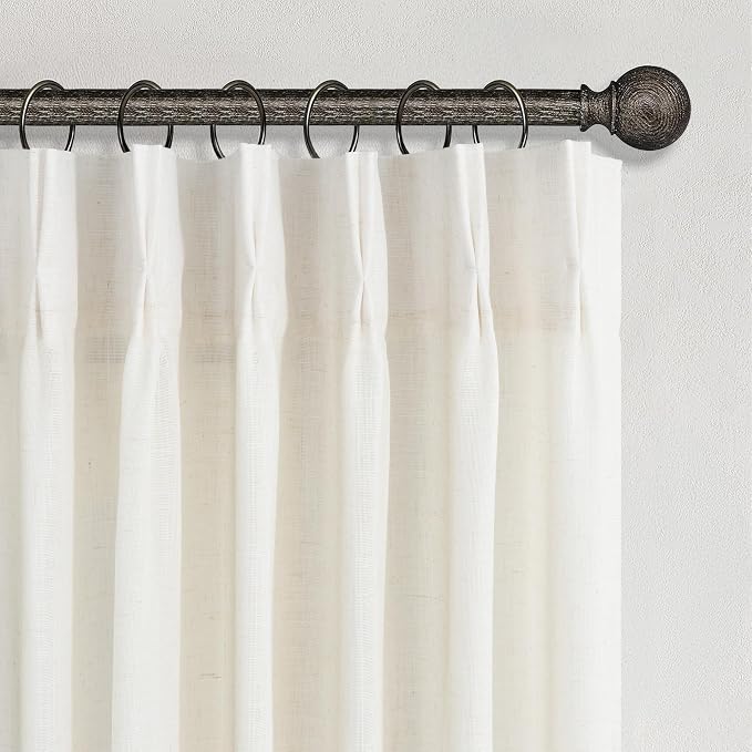 Natural Linen Pinch Pleated 86 Inch Curtains Semi Sheer Light Filtering Window Curtains 86 Long for Living Room Bedroom Boho Farmhouse Cream Ivory Pinch Pleat Drapes Rings Hooks 2 Panels Floor Length