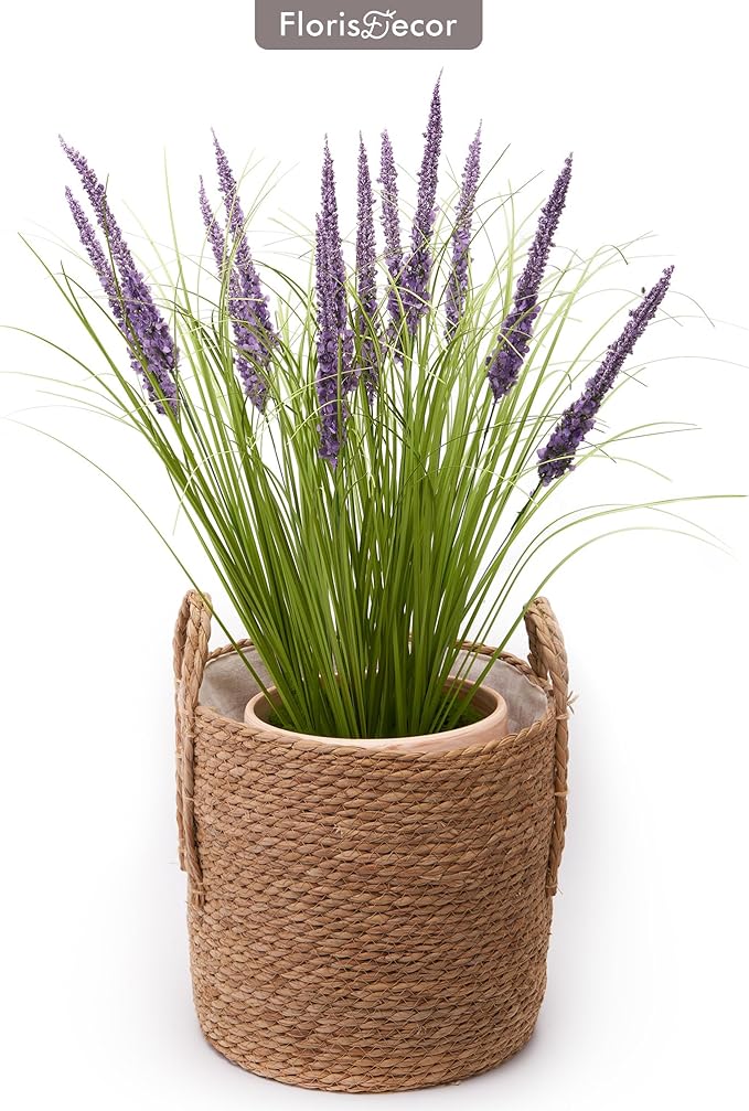 24'' Tall Faux Lily Turf (Liriope Muscari), Realistic Ornamental Grass with Small Violet-Purple Flowers (6 Pack)
