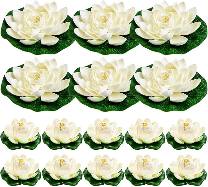 16Pcs Artificial Floating Pool Flowers, 7in & 4in Fake Water Lily Pads Flowers, Lotus Flower Floating Pool Decorations
