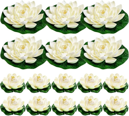 16Pcs Artificial Floating Pool Flowers, 7in & 4in Fake Water Lily Pads Flowers, Lotus Flower Floating Pool Decorations