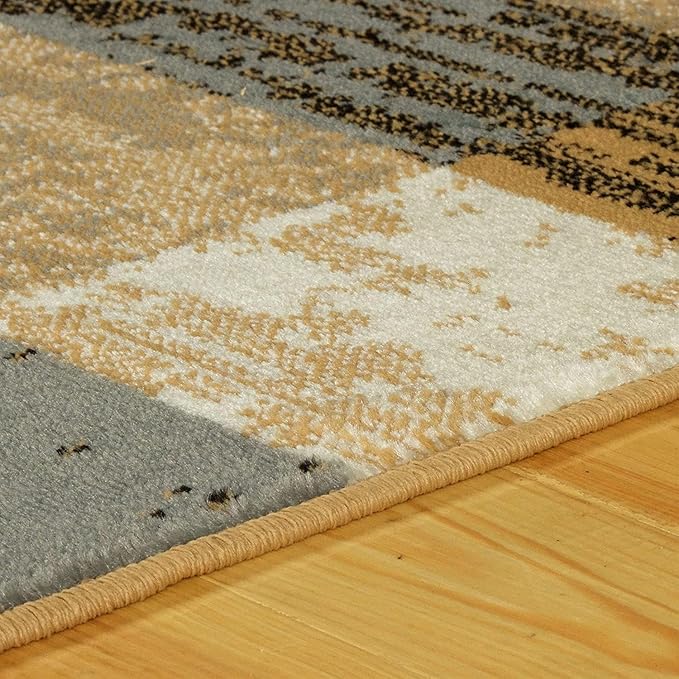 SUPERIOR Indoor Runner Rug, Jute Backed, Modern Geometric Patchwork Floor Decor for Bedroom, Office, Living Room, Entryway, Hardwood Floors, Rockwood Collection, 2' 7" x 10', Light Blue-Beige