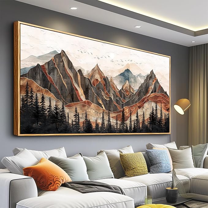 XIGUANGART Mountain Landscape Abstract Pictures Canvas Wall Art For Living Room Print Painting Artworks Nature Forest Large Framed Wall Decor For Bedroom Office Modern Home Decorations 24x48