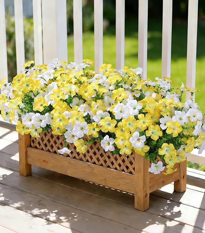 Artificial Flowers for Outdoors Decoration, 20 Bundles Faux Morning Glory with Eucalyptus Look Real UV Resistant Fake Plants Silk Flowers for Outside Yard Gardens Porch Patio Planter Home Urn, Mix
