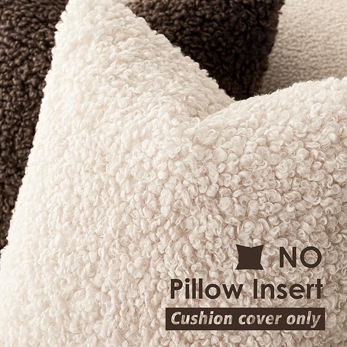 Foindtower 2 Pieces 18x18 Inch Cream Beige, Faux Fur Throw Pillow Cover Accent Sherpa Furry Pillow Covers Fuzzy Soft Pillowcases Cozy Sheepskin Decorative Fleece Cushion Case for Bed Couch Living Room