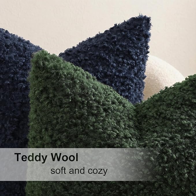 decorUhome Pack of 2 Throw Pillow Covers 24x24 Inch, Faux Fur Decorative Sherpa Pillow Covers Fuzzy Accent Soft Sheepskin Fleece Pillow Cases for Couch Living Room Bed, Navy Blue