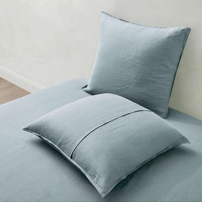 ATLINIA Linen Pillow Cases Euro Sham - 26 x 26 Inch Bed Pillow Protector Cover Set of 2 Bedding Cooling Neutral Pillowcase Shams Dusty Blue