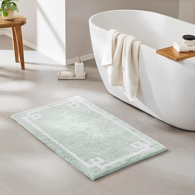 Madison Park Evan 100% Cotton Bathroom Rug Non Slip Backing-Luxrurious Tufted Plush Bath Mat Absorbent, Quick Dry, Spa Design Shower Room Décor, 24x40, Seafoam