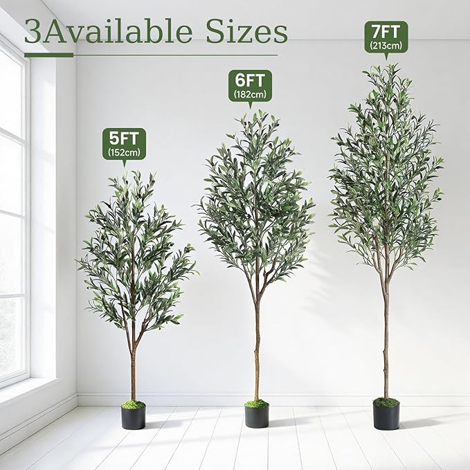 Alupssuc Olive Trees Artificial Indoor, 6FT Tall Faux Olive Tree with White Planter, Artificial Plants with Lifelike Fruits and Realistic Leaves for Modern Home Office Living Room Decor