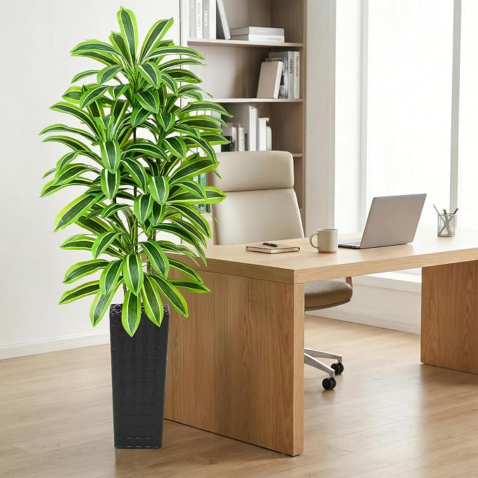 Artificial Dracaena Tree：7FT Faux Silk Tropical Yucca Floor Trees Realistic Fake Green Plant with Natural Wood Trunk & Lifelike Leaves for Home Office Decor Indoor & Outdoor (7FT,1-Pack,Black)