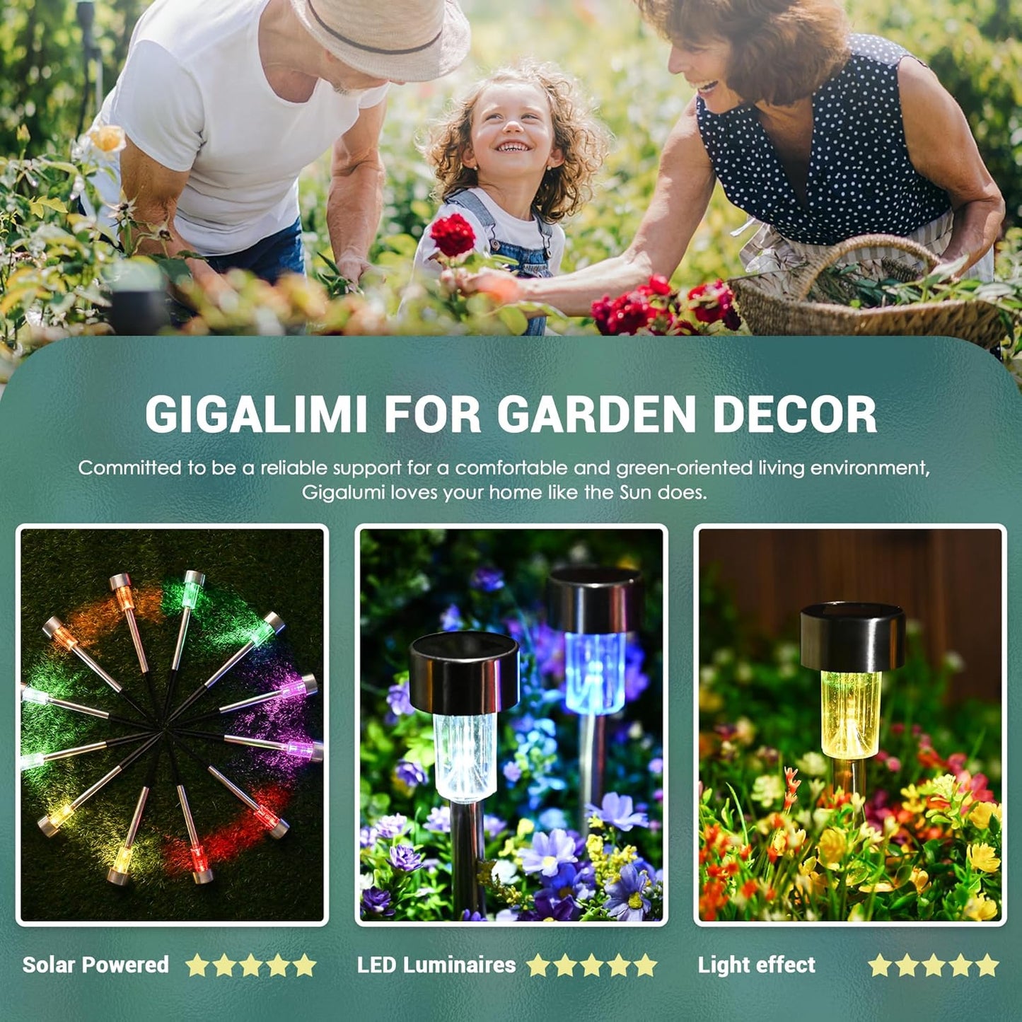 GIGALUMI Solar Lights Outdoor Waterproof, 20 Pack, Stainless Steel LED Solar Garden Lights for Patio, Lawn, Yard and Landscape, Garden Decor Patio Decor,Multicolor