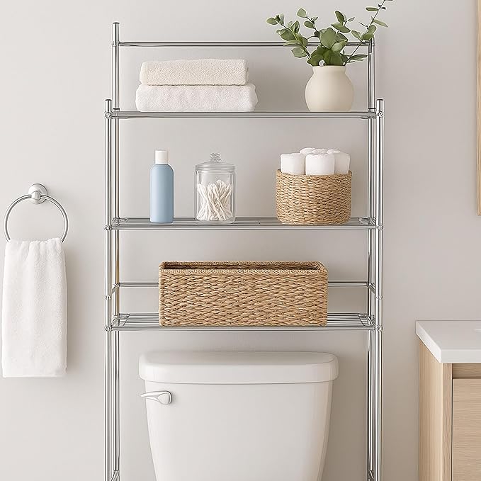Honey-Can-Do Over-the-Toilet Storage Shelf, 3 Tier Space Saver Bathroom Organizer Rack, Storage for Towels, Toiletries & Accessories
