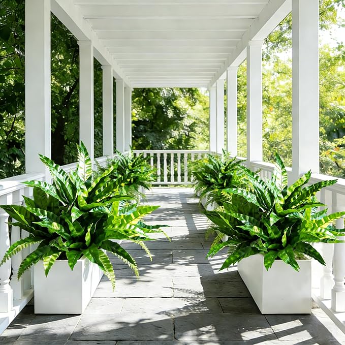 8Pcs Fake Ferns,35in Outdoor Faux Plants UV Resistant,3D Real Touch Fake Plants Total 120 Blades,Weatherproof Artificial Plants Outdoor Indoor for Garden Porch Home Office Living Room Decor