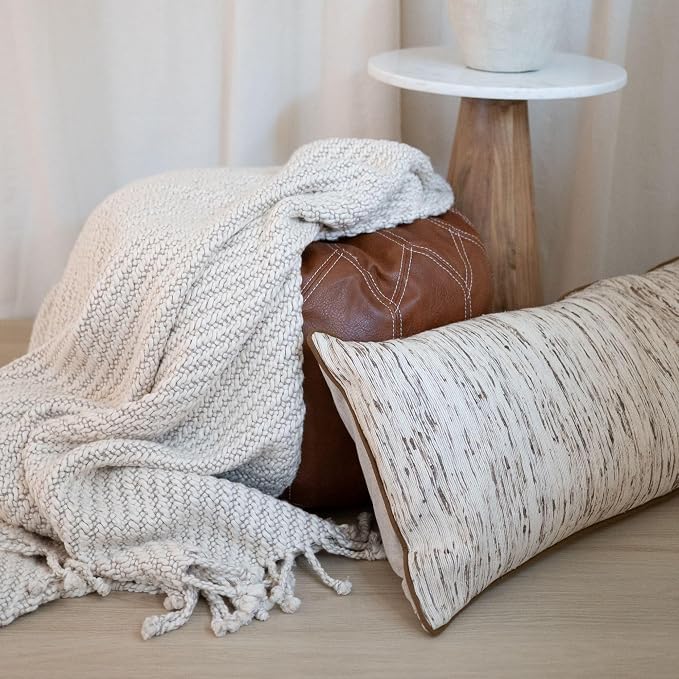 Calm Cloud Knit Throw Blanket 55x60, Soft Grey 100% Cotton Decorative Sofa and Bed Blanket, Lightweight All-Season Throw, Handwoven in India, Oeko-TEX Certified, Sofa Accent