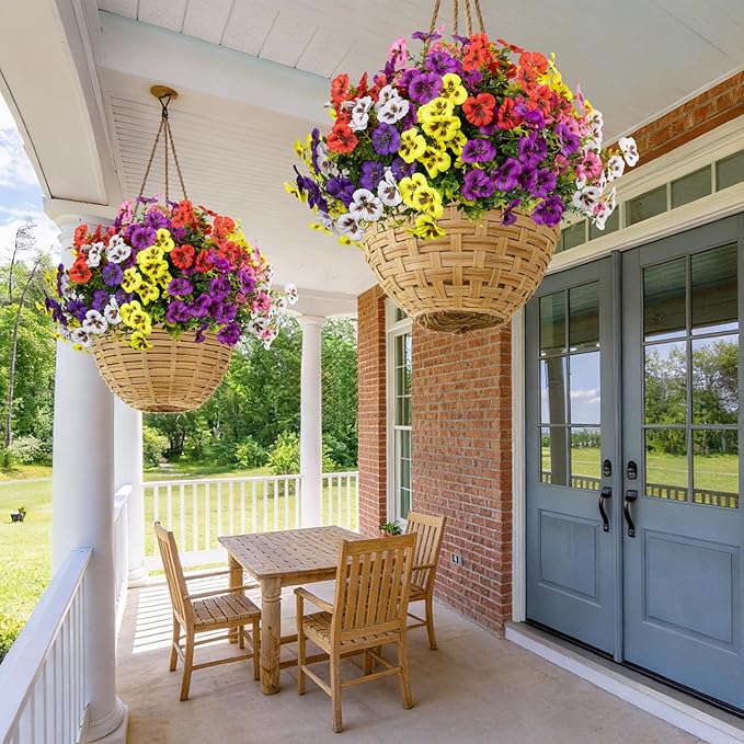24 Pcs Artificial Fake Pansy Flowers for Outdoor,Faux Silk Plants Flowers UV Resistant Pansies Spring Flowers for Planter Front Door Porch Yard Patio Garden Window Box Home Decor(6 Color)