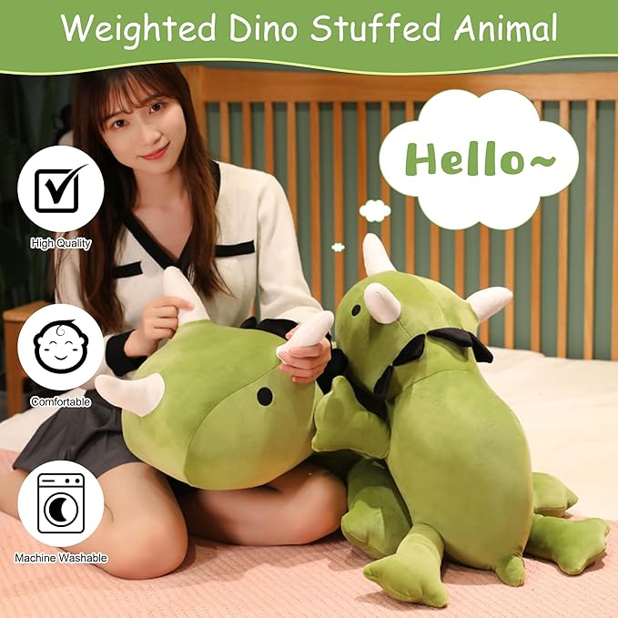 SQEQE Weighted Dinosaur Plush, Weighted Dinosaur Stuffed Animal, Dino Plushies Dino Pillow Toy Gift for Kids Adults 23.6 Inch, 3.1 Lbs