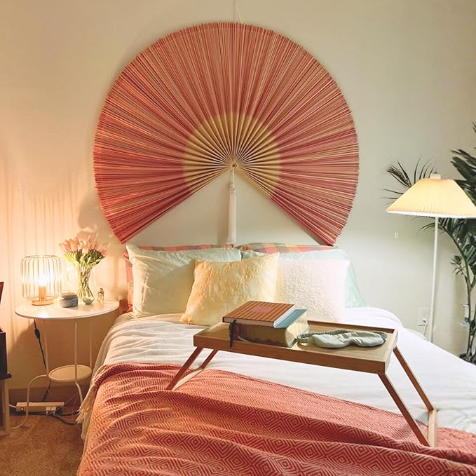 ChumDecor Fan Wall Decor,Japanese Chinese Wall Fans Decor, Boho Hanging Headboard,Decorative Folding Fan for Over Bed Decorations (Redpink, 40inch)