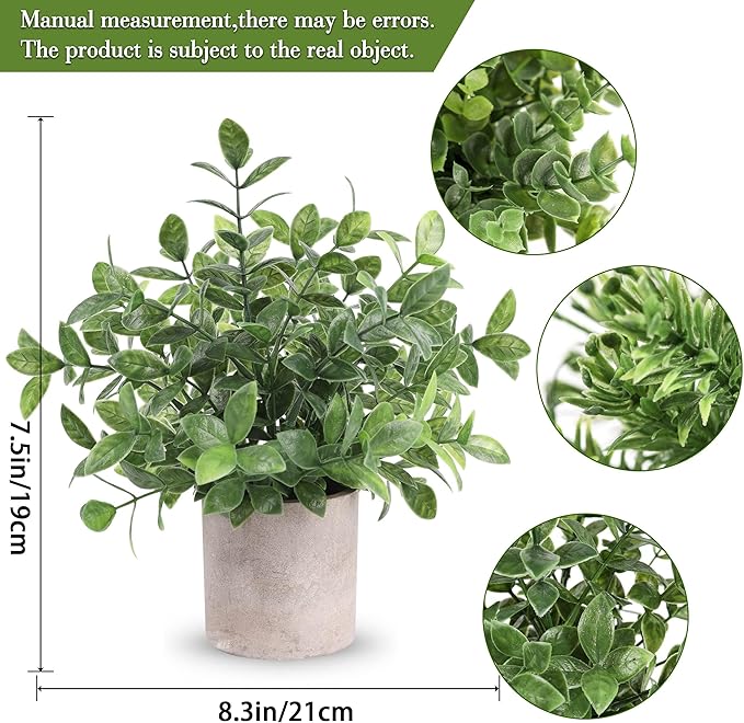 Der Rose 3 Pack Mini Potted Fake Plants Artificial Plastic Eucalyptus Plants Topiaries for Home Office Desk Farmhouse Shelf Room Bathroom Decor(Green)