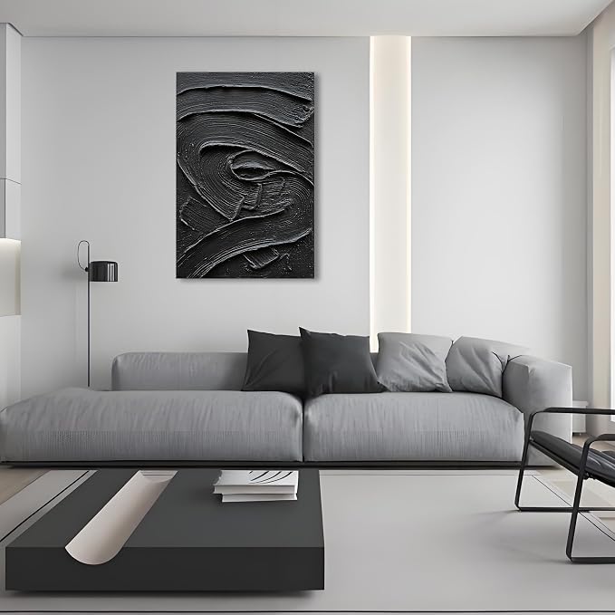NANKAI Art Hand Painted Black Texture Abstract Oil Painting Contemporary Minimalist Art Home Wall Decoration Painting 36x24 inches