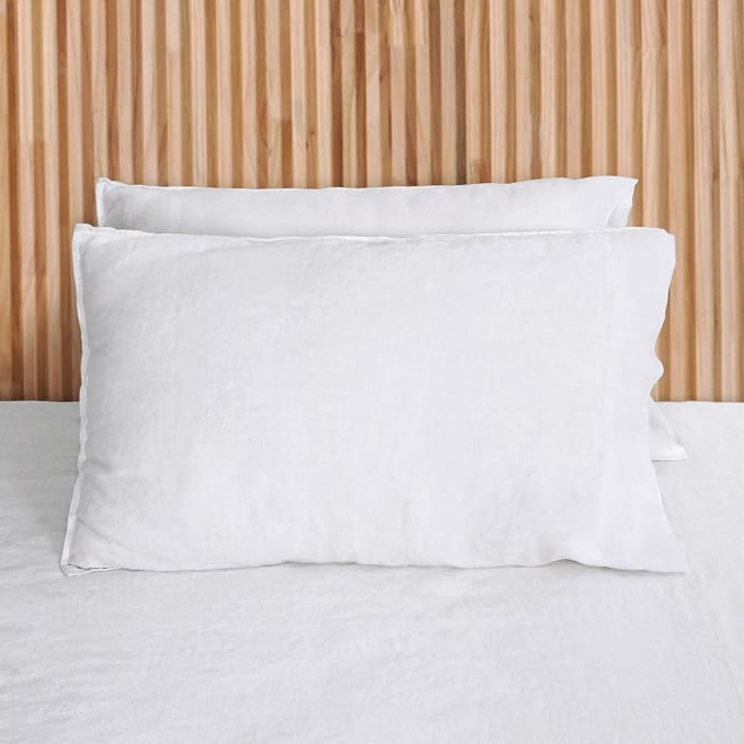 Linen World French Linen Pillowcase Set of 2 - Stone Washed,Moisture-Absorbing - Queen Size (20''x30''),White