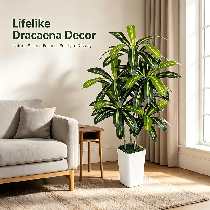 6ft Artificial Dracaena Tree, Realistic Faux Dragon Tree in Pot, 72 Inch Large Fake Silk Tree for Indoor Home Office Decor, Modern Floor Plant for Corner, Housewarming