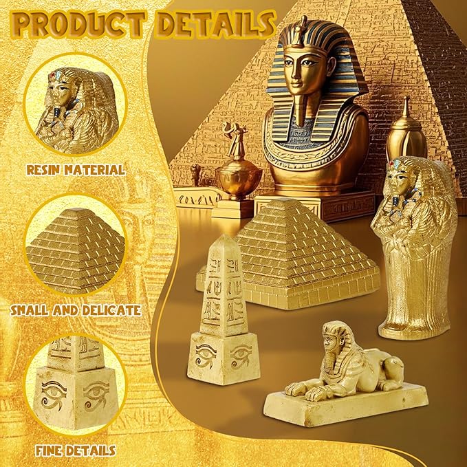 19 Pcs Egyptian Figurines Set Resin Ancient Egypt Decor Hand-Painted Small Ancient Egyptian Pyramid Mummy Pharaoh Anubis Statue Egyptian Gods for Table Home Decoration