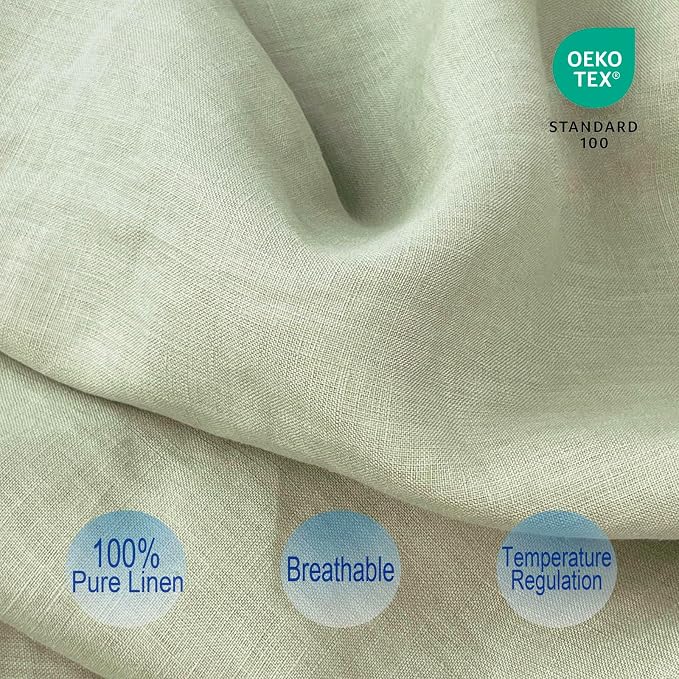 Bean Green Ruffles Linen Pillowcase, French Linen Pillow Cover, Twin Size 1 Piece Farmhouse Shabby Chic Pillow Case, 20''x26'' Pillowcase with Decorative Ruffle Envelope Closure