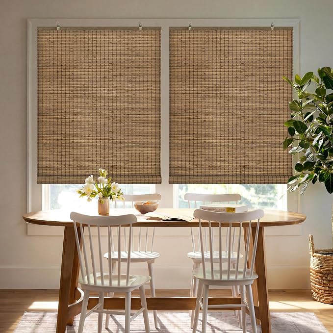 LazBlinds Cordless Bamboo Blinds, Bamboo Roll Up Shades for Windows, Privacy Hanging Window Blinds, Shades for Patio Indoor/Outdoor Porch, 21" W x 64" H, Highfield Teak