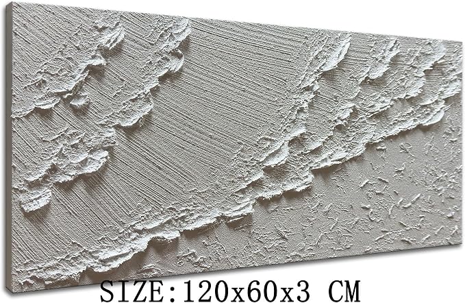 zoinart Hand Painted White Ocean Wave Wall Art 48x24 Inches Large Abstract Beach Textured Art 3D Modern Oil Paintings for Living Room Bedroom Wall Decor
