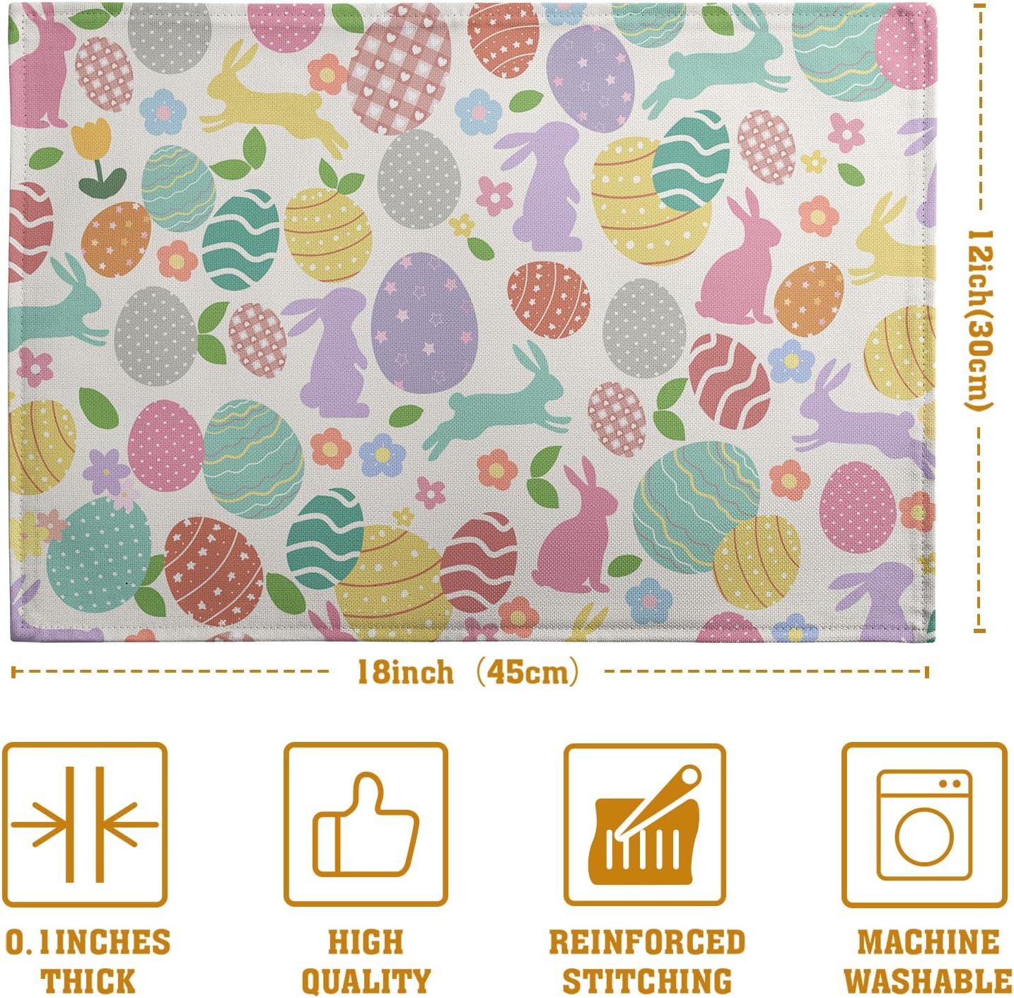 Easter Eggs Bunny Floral Placemats Set of 4 Watercolor Egg Floral Place Mat 12x18 Inch Seasonal Spring Colorful Washable Linen Table Mats for Party Kitchen Dining Outdoor Indoor Decor