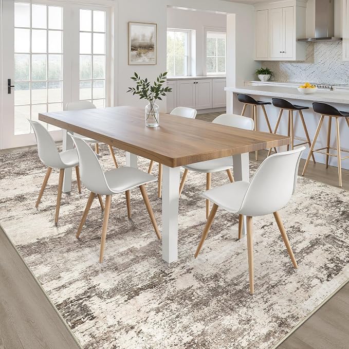 6x9 Area Rugs Living Room: Washable Large Neutral Rug Abstract Soft Modern Stain Resistant Indoor Floor Non-Slip Carpet for Bedroom Nursery Kids Office Playroom Dining Room Under Table- Mocha Brown