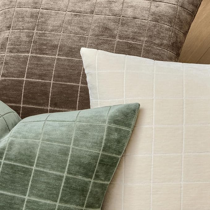 MIULEE Decorative Chenille Check Throw Pillow Covers Vintage Plaid Couch Pillows 18x18 Inch Set of 2 Neutral Boho Farmhouse Cushion Covers Modern Spring Home Decor for Sofa Bed Living Room Sage