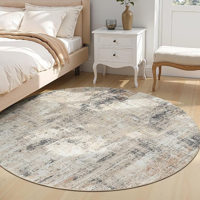 Lofus 4ft Area Rugs for Living Room, Gold Washable Area Rug with Non-Slip Backing,Soft Abstract Carpets for Bedroom Dining Room Home Office Indoor Nursery