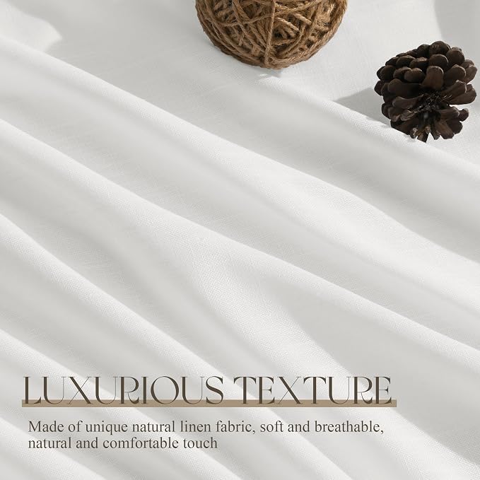 Jowels Off White Linen Curtains 108 Inch Long 2 Panels for Living Room | Light Filtering Semi Sheer Curtain, Back Tab Pocket Pleated Look, Boho Farmhouse Textured Privacy Drapes for Bedroom Window
