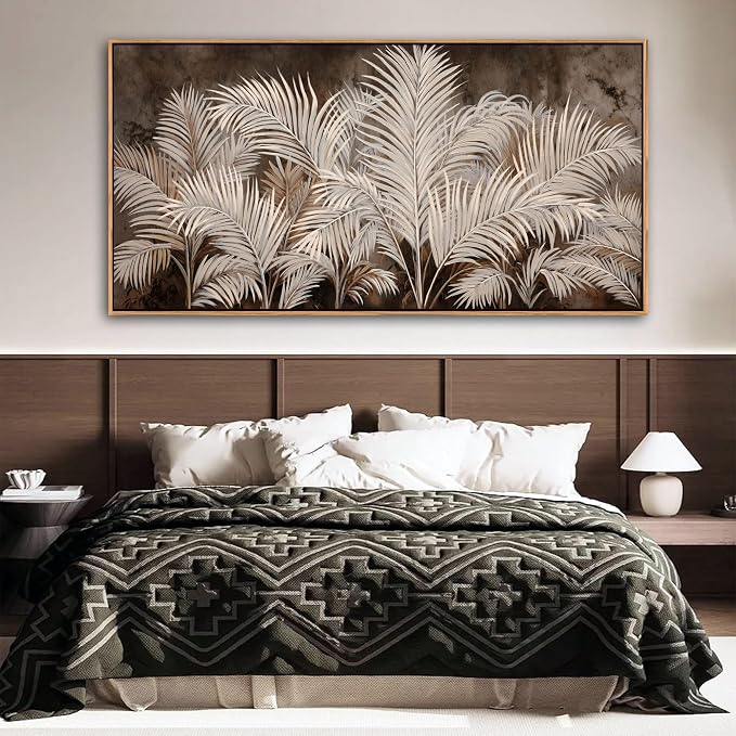 Boho Wall Art in Modern Brown, Minimalist Canvas Artwork for Living Room,Framed Large Wall Art for Bedroom Wall Decor - Textured Decorative Neutral Wall Pictures 29×58IN