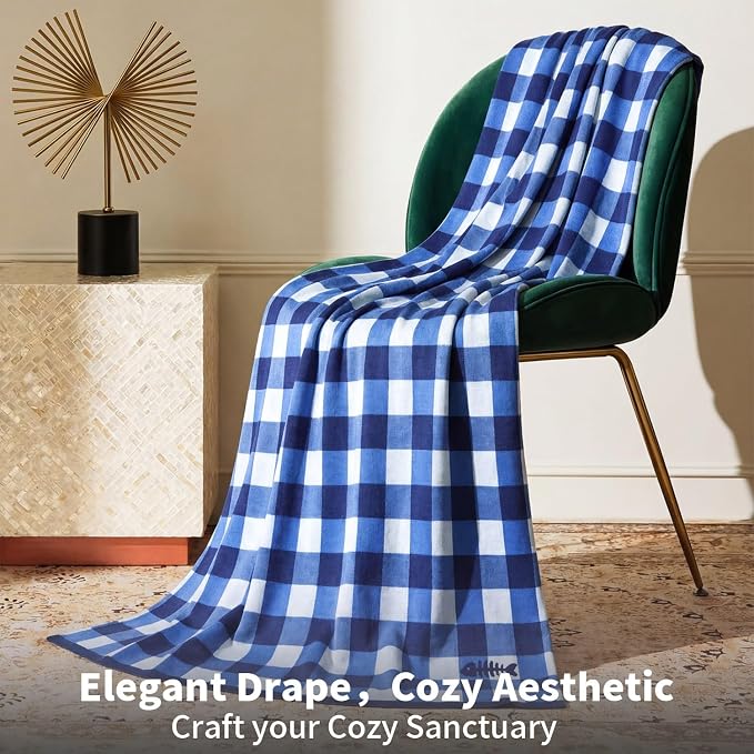 BOV Knit Checkered Throw Blanket - 100% Viscose Silky Super Soft Breathable Lightweight Decorative Throw Blanket for Chair Couch Sofa, Perfect Self Care Gifts for Women & Men, Cobalt Blue 50"x60"