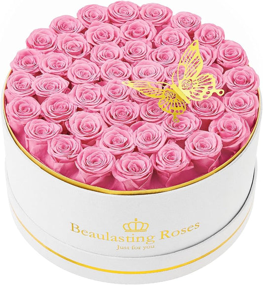 47 Preserved Roses Forever Flowers Real Roses in a Box Mother's Day Birthday Flowers for Her Mom Women Wife Valentine's Day, Pink Roses