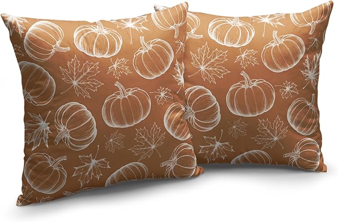 Fall Pillow Covers 20x20 Set of 2 Burnt Orange Pumpkin Maple Leaves Throw Pillow Covers Autumn Harvest Pillowcase Thanksgiving Cushion Case for Home Decor Patio Outdoor Sofa