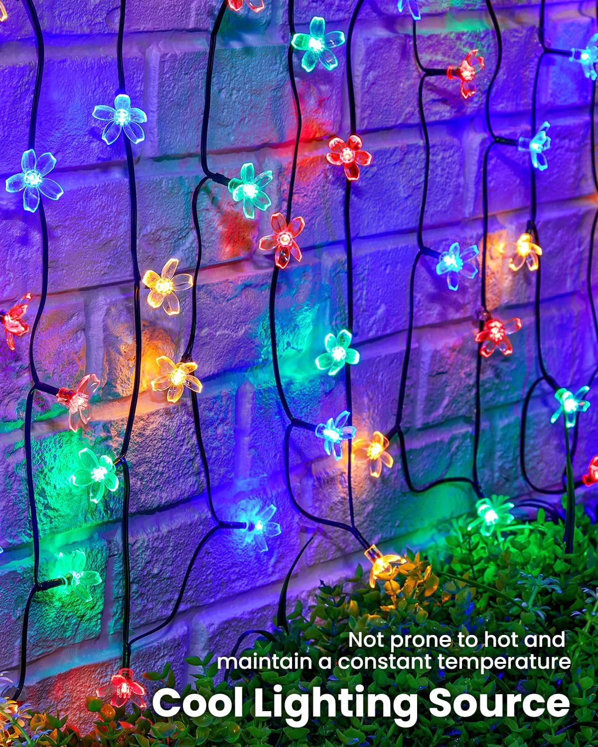 Brightown 2 Pack Total 52FT 120 LED Flower Solar String Lights Outdoor Waterproof Fairy Lights for Garden Yard Fence Patio Christmas Tree Wedding Party Decor, Multicolor