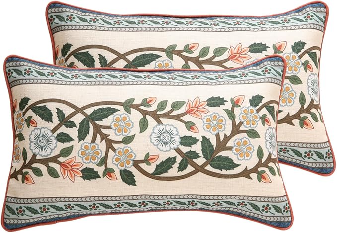 ISAENNE Vintage Linen Rectangle Throw Pillow Cover,Set of 2,20"x12"-Naples C
