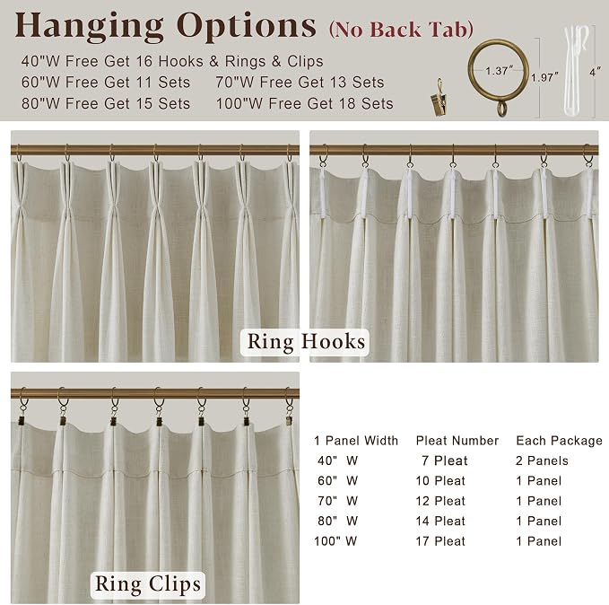 Beige Pinch Pleated Curtains 96 Inches Long for Living Room 2 Panels Set Light Filtering Textured Linen Pinch Pleat Curtains 96 Inch Length Neutral Rustic Farmhouse Modern Window Curtain Drapes
